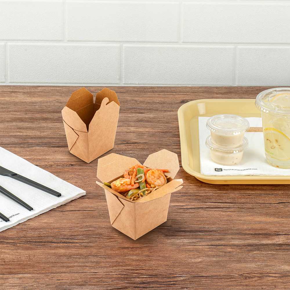 Bio Tek 8 oz Square Kraft Paper Noodle Take Out Container - 2 3/4" x 2 1/4" x 2 1/2" - 200 count box