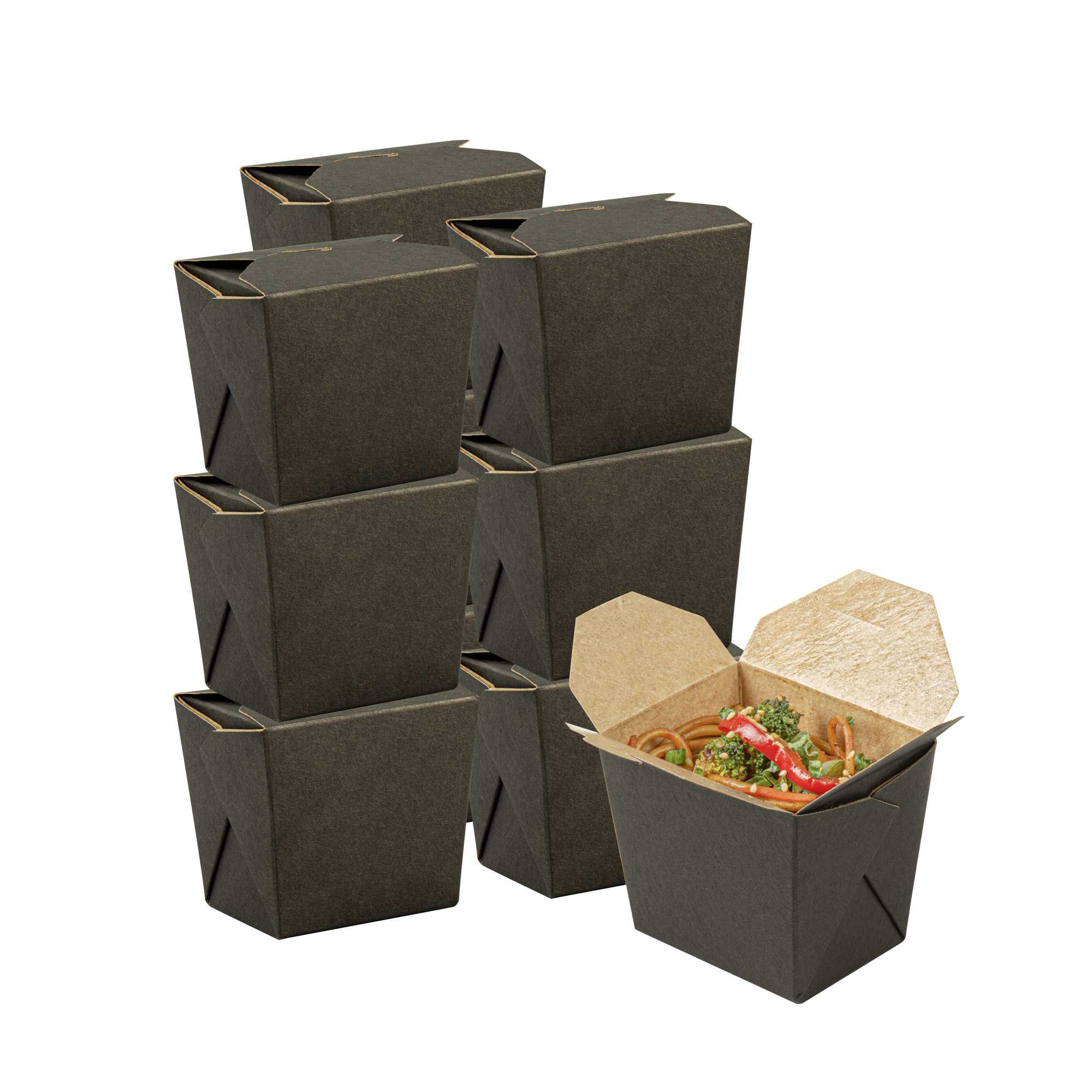 Bio Tek 8 oz Square Black Paper Noodle Take Out Container - 2 3/4" x 2 1/4" x 2 1/2" - 25 count box