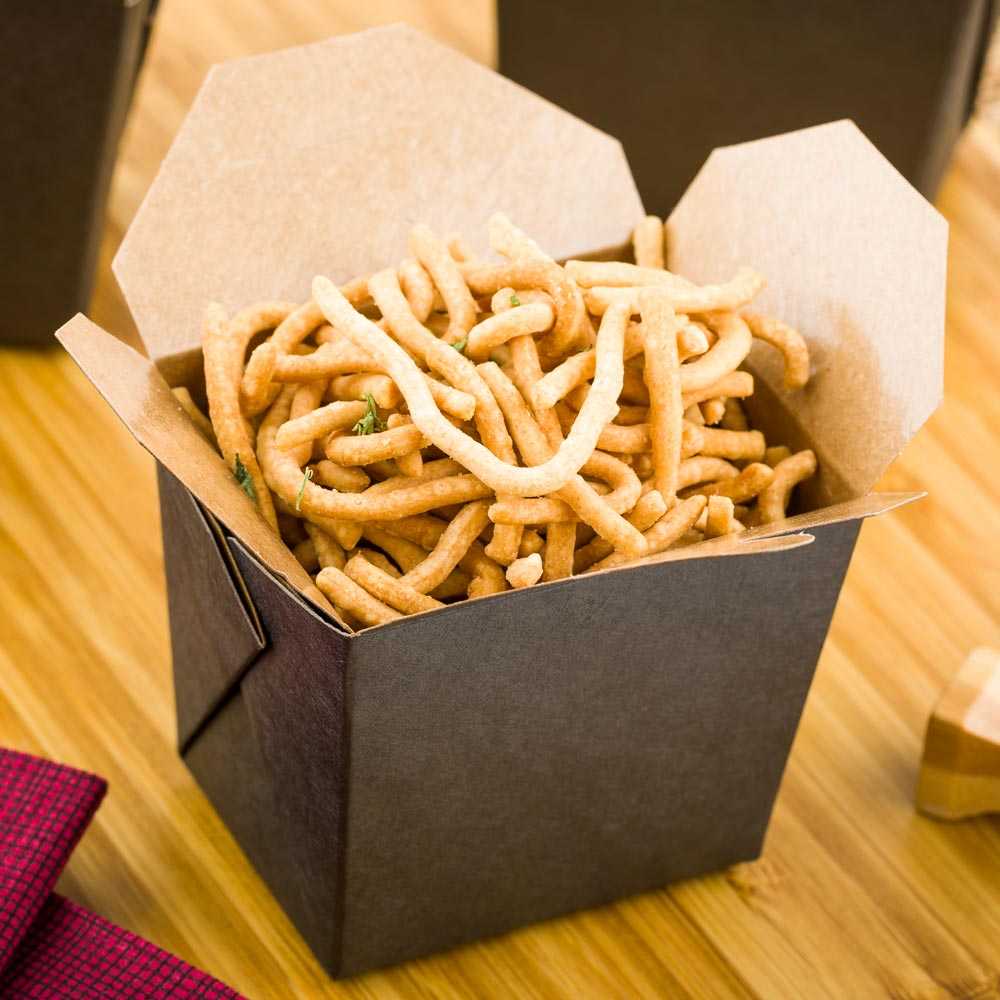 Bio Tek 8 oz Square Black Paper Noodle Take Out Container - 2 3/4" x 2 1/4" x 2 1/2" - 25 count box