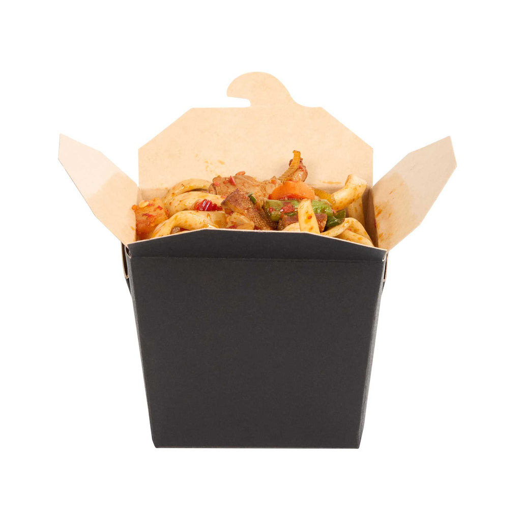 Bio Tek 8 oz Square Black Paper Noodle Take Out Container - 2 3/4" x 2 1/4" x 2 1/2" - 25 count box