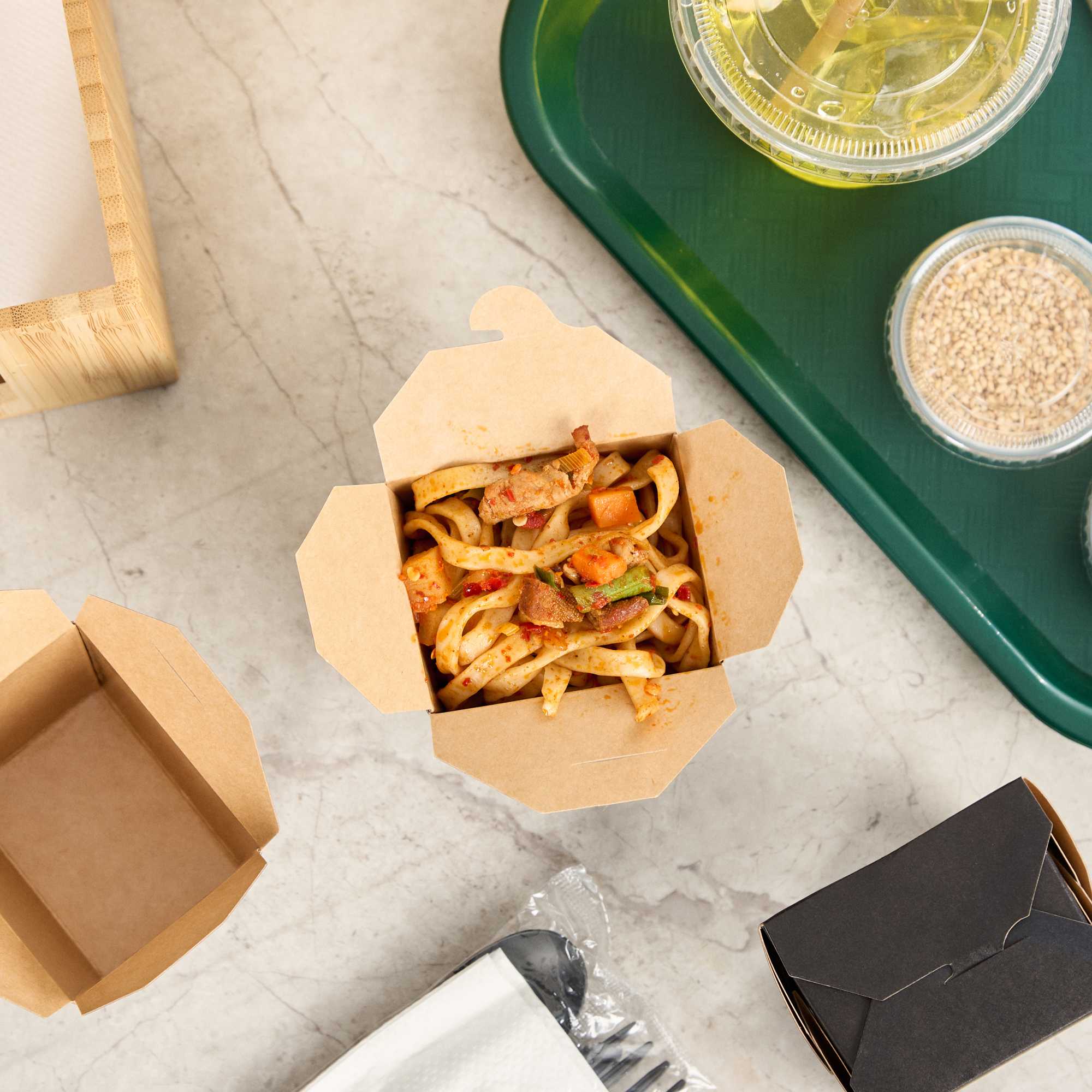 Bio Tek 8 oz Square Black Paper Noodle Take Out Container - 2 3/4" x 2 1/4" x 2 1/2" - 25 count box