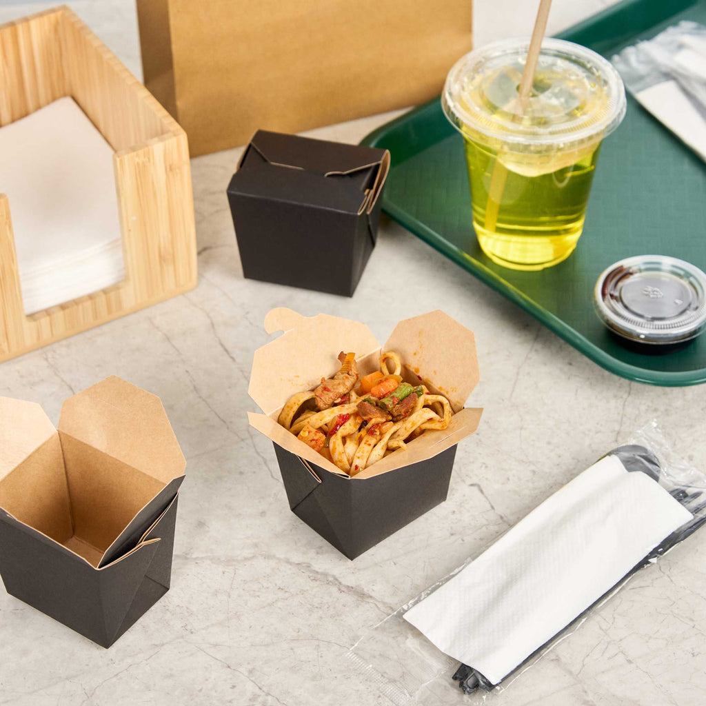 Bio Tek 8 oz Square Black Paper Noodle Take Out Container - 2 3/4" x 2 1/4" x 2 1/2" - 200 count box
