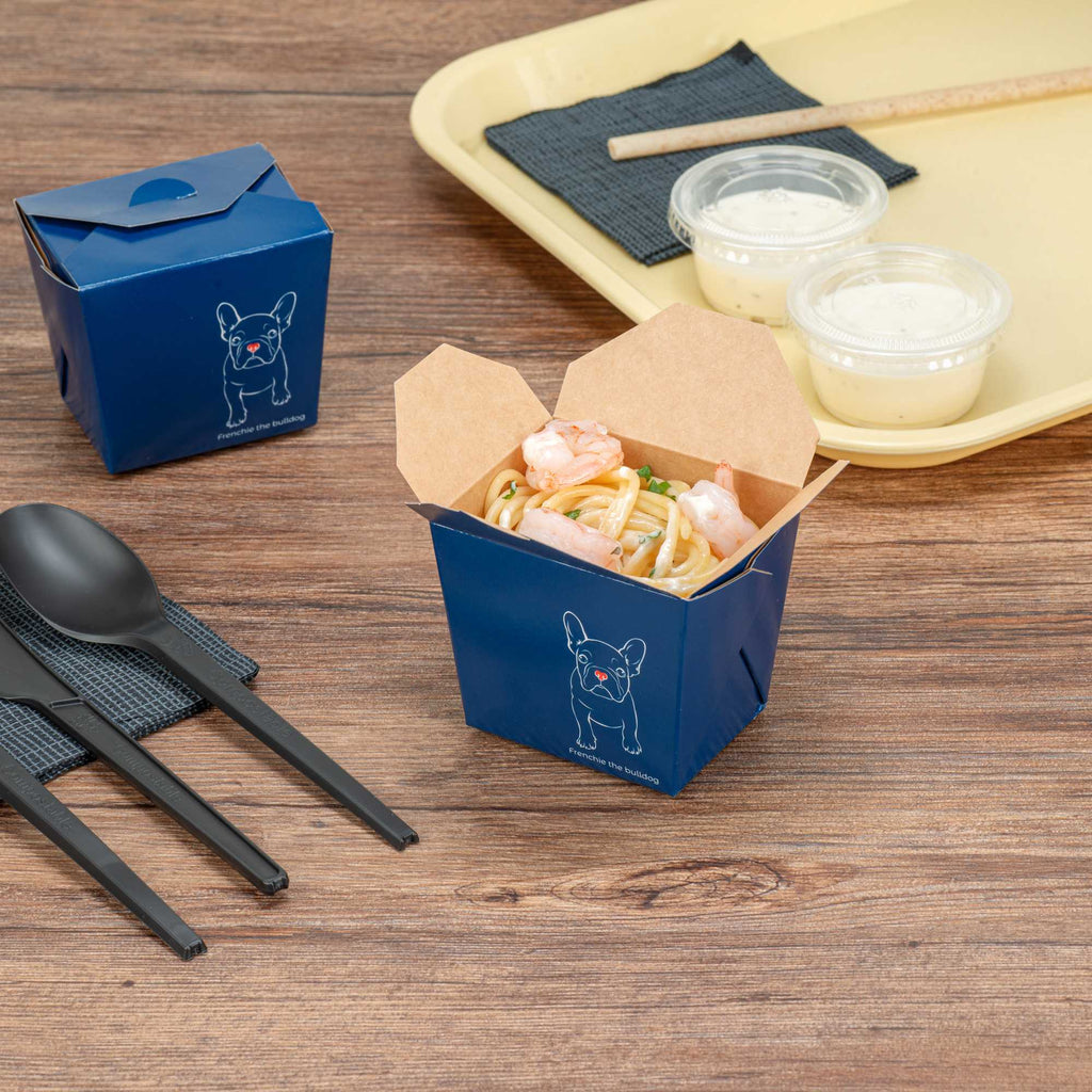 Bio Tek 8 oz Square Frenchie Paper Noodle Take Out Container - 2 3/4" x 2 1/4" x 2 1/2" - 200 count box