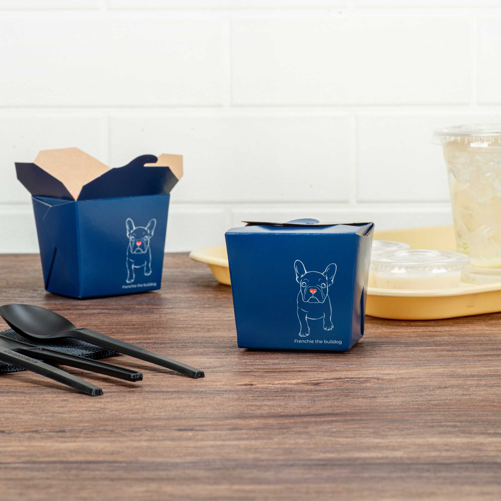 Bio Tek 8 oz Square Frenchie Paper Noodle Take Out Container - 2 3/4" x 2 1/4" x 2 1/2" - 50 count box