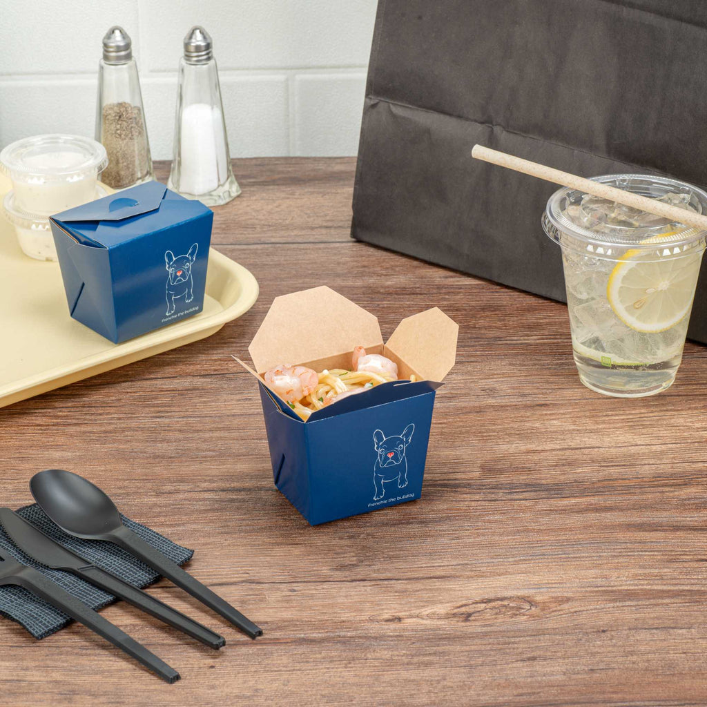 Bio Tek 8 oz Square Frenchie Paper Noodle Take Out Container - 2 3/4" x 2 1/4" x 2 1/2" - 200 count box
