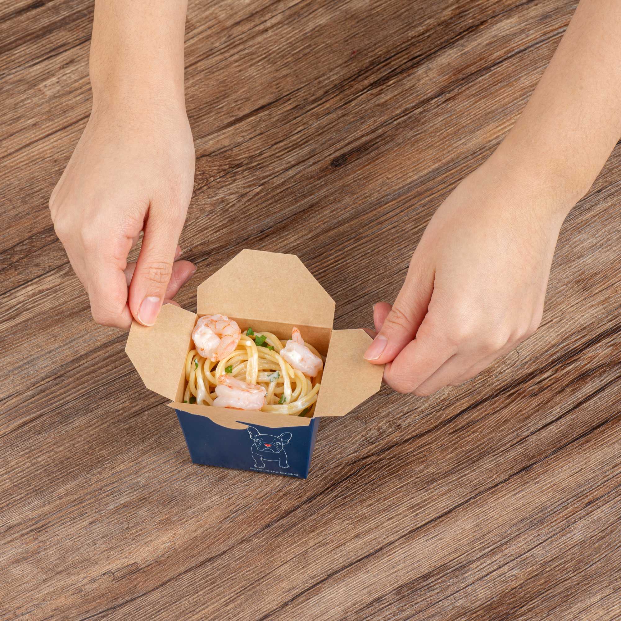 Bio Tek 8 oz Square Frenchie Paper Noodle Take Out Container - 2 3/4" x 2 1/4" x 2 1/2" - 200 count box