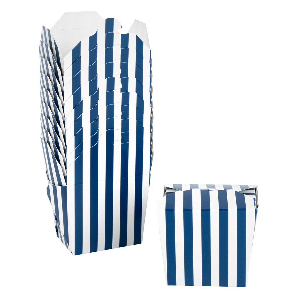 Bio Tek 8 oz Square Blue and White Stripe Paper Noodle Take Out Container - 2 3/4" x 2 1/4" x 2 1/2" - 200 count box