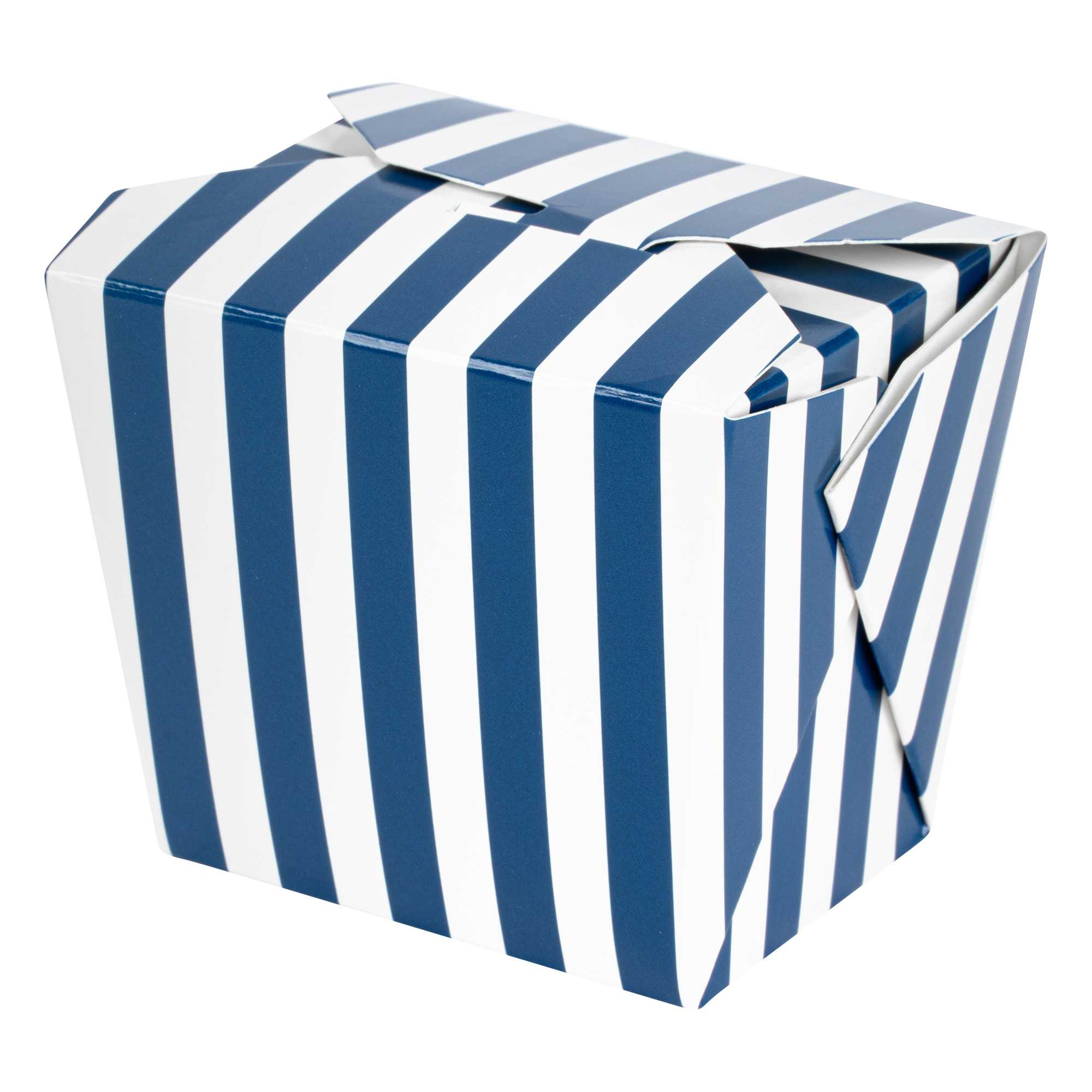 Bio Tek 8 oz Square Blue and White Stripe Paper Noodle Take Out Container - 2 3/4" x 2 1/4" x 2 1/2" - 50 count box