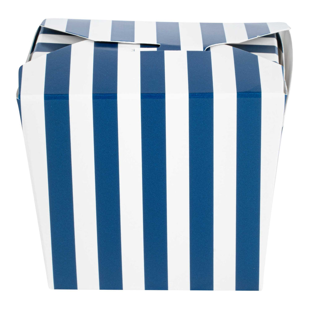 Bio Tek 8 oz Square Blue and White Stripe Paper Noodle Take Out Container - 2 3/4" x 2 1/4" x 2 1/2" - 200 count box