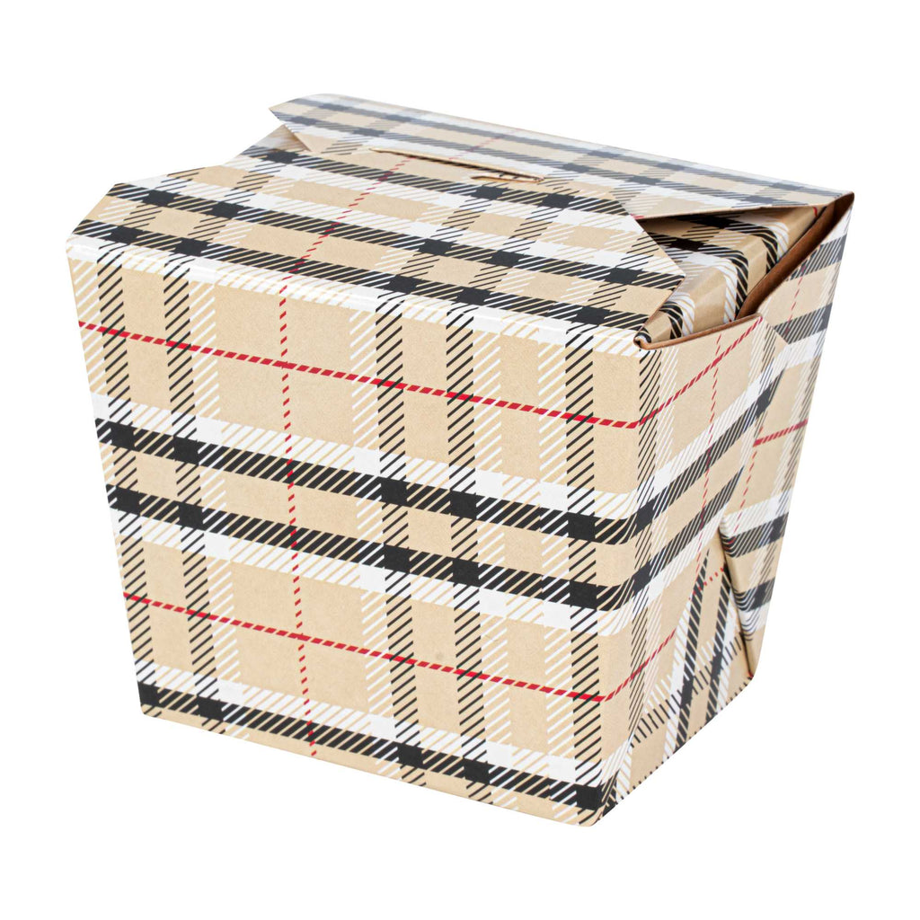Bio Tek 8 oz Square Plaid Paper Noodle Take Out Container - 2 3/4" x 2 1/4" x 2 1/2" - 50 count box
