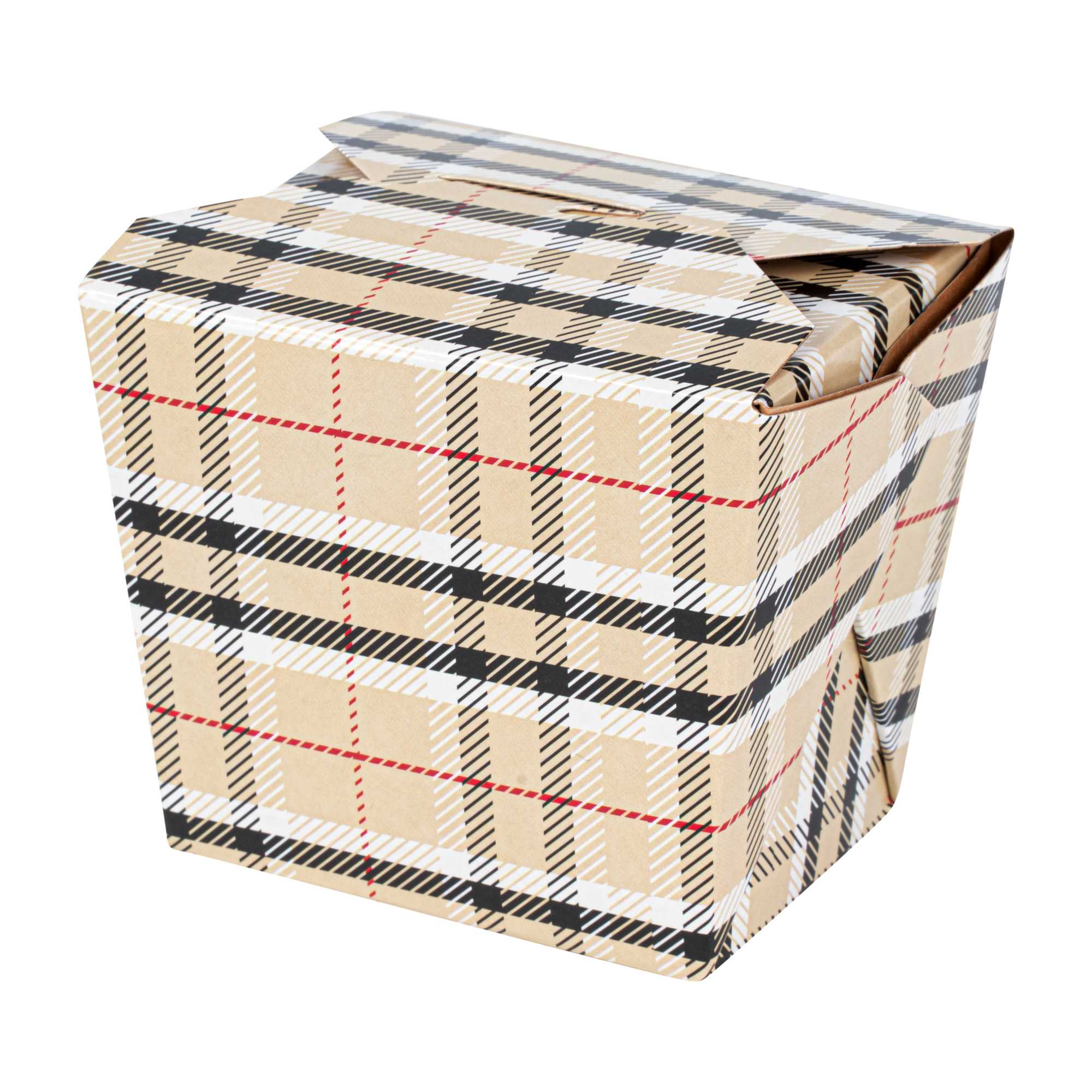 Bio Tek 8 oz Square Plaid Paper Noodle Take Out Container - 2 3/4" x 2 1/4" x 2 1/2" - 50 count box