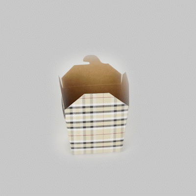 Bio Tek 8 oz Square Plaid Paper Noodle Take Out Container - 2 3/4" x 2 1/4" x 2 1/2" - 50 count box