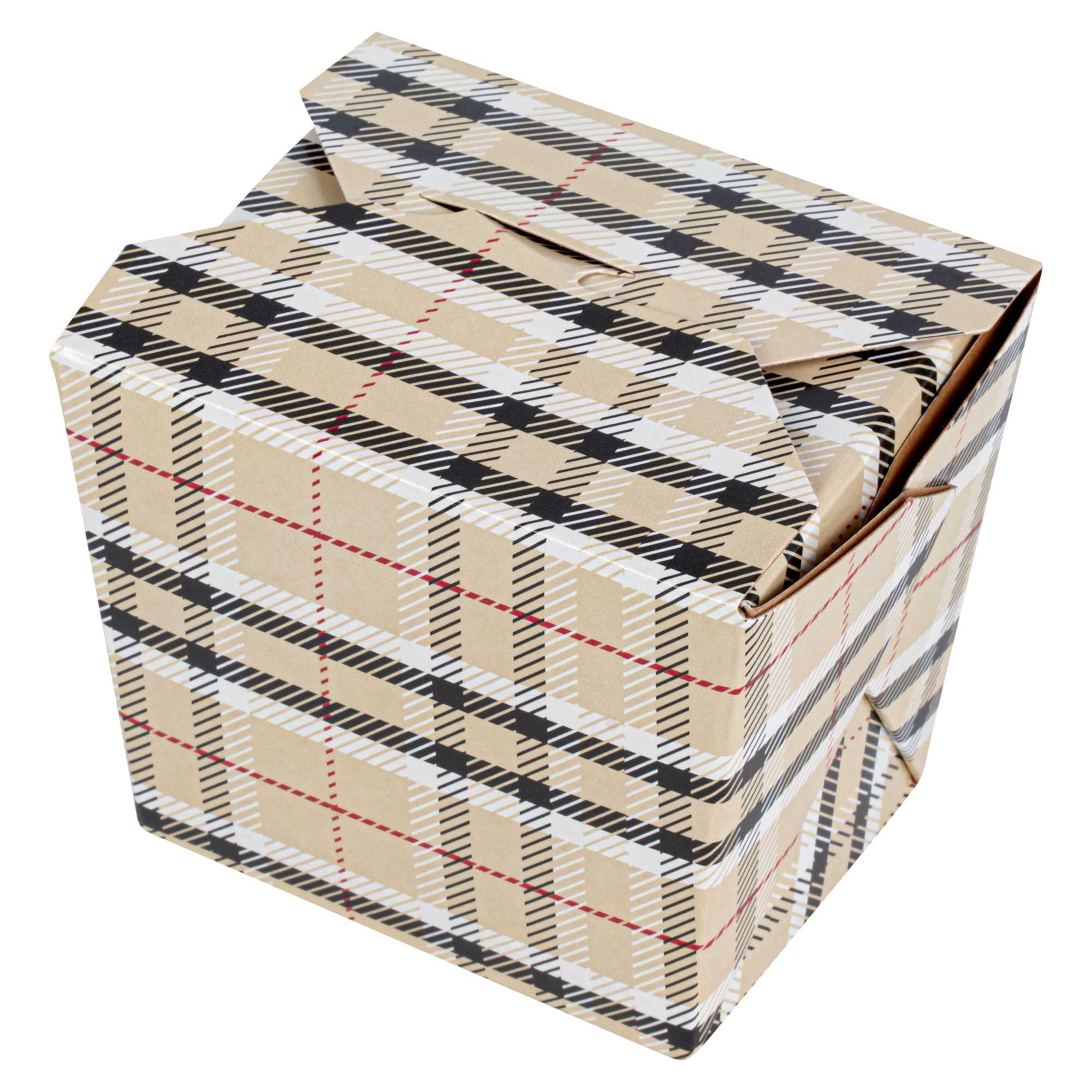 Bio Tek 8 oz Square Plaid Paper Noodle Take Out Container - 2 3/4" x 2 1/4" x 2 1/2" - 50 count box