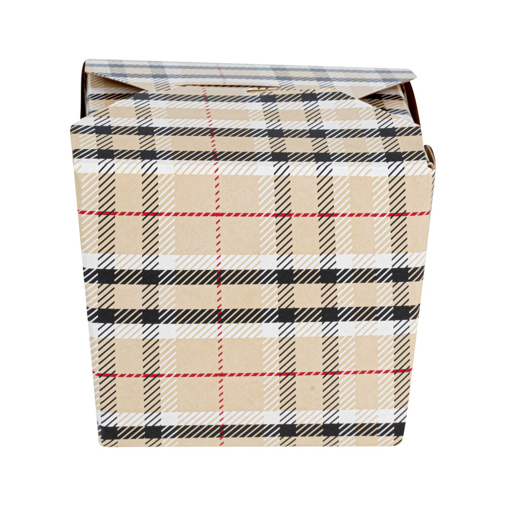 Bio Tek 8 oz Square Plaid Paper Noodle Take Out Container - 2 3/4" x 2 1/4" x 2 1/2" - 200 count box