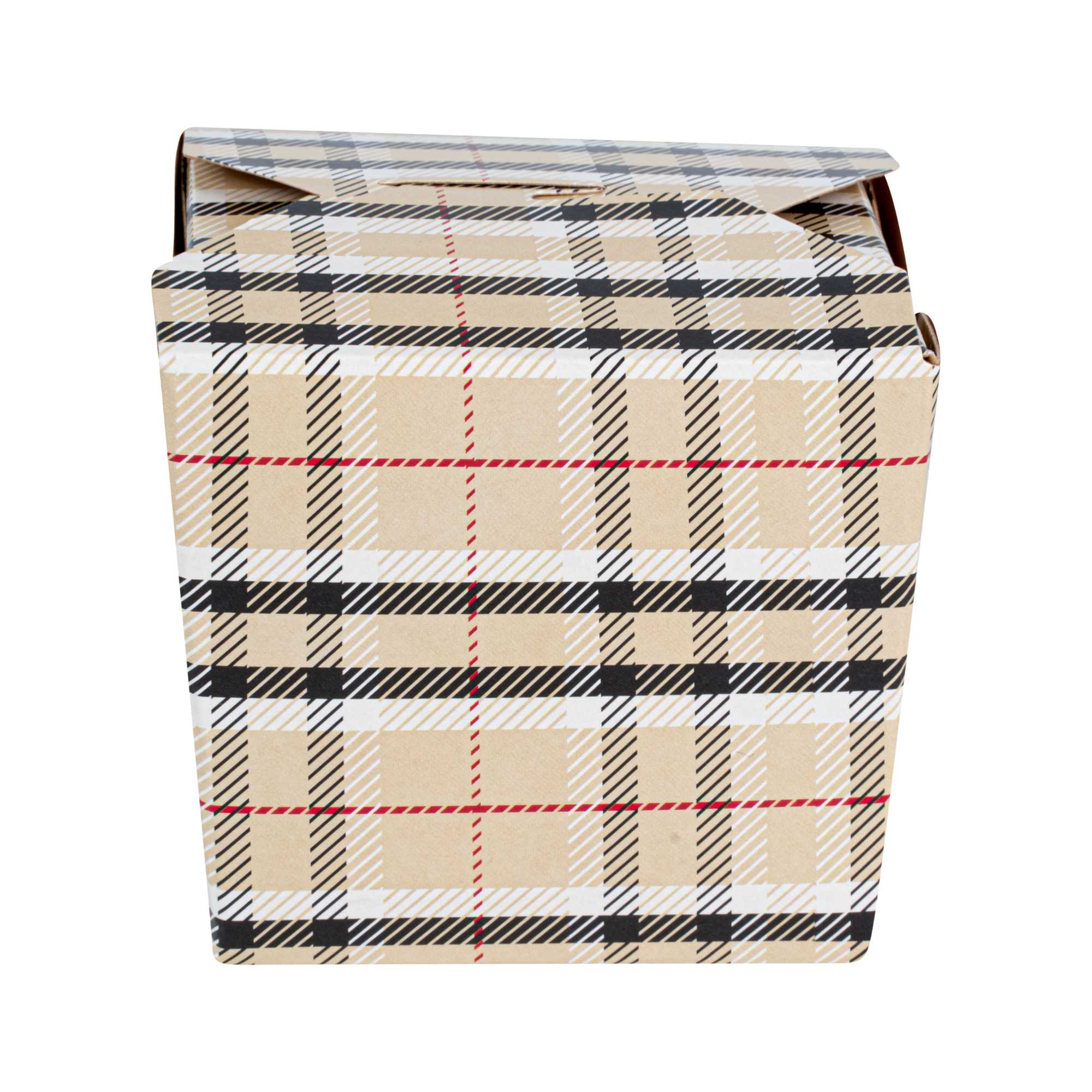 Bio Tek 8 oz Square Plaid Paper Noodle Take Out Container - 2 3/4" x 2 1/4" x 2 1/2" - 200 count box