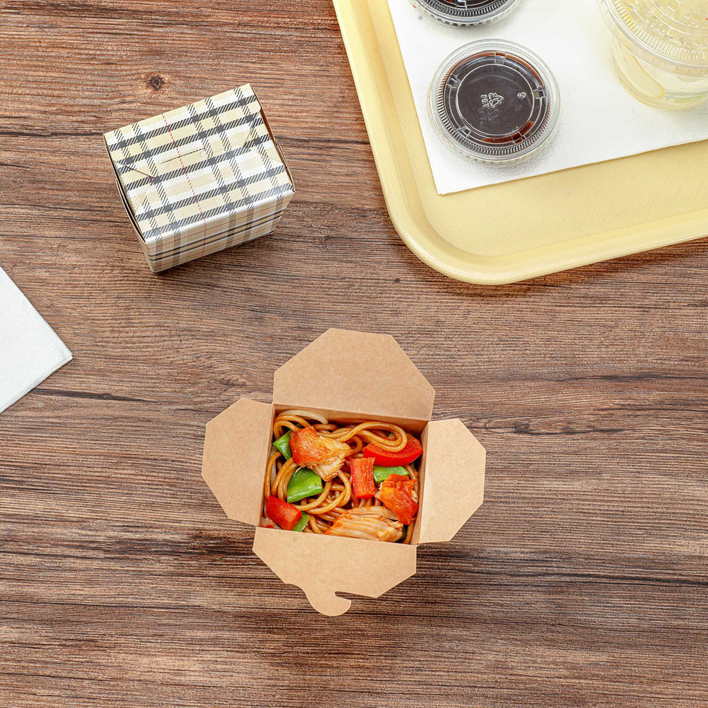 Bio Tek 8 oz Square Plaid Paper Noodle Take Out Container - 2 3/4" x 2 1/4" x 2 1/2" - 200 count box
