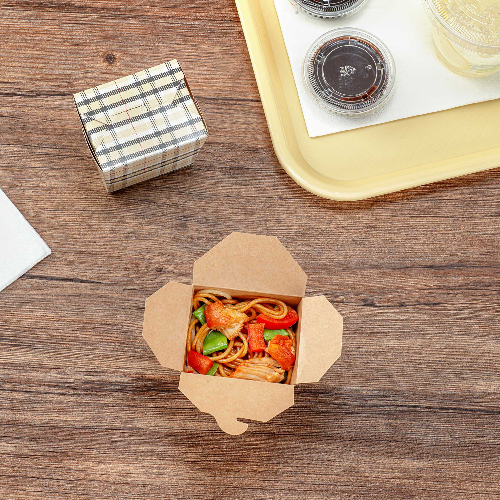 Bio Tek 8 oz Square Plaid Paper Noodle Take Out Container - 2 3/4" x 2 1/4" x 2 1/2" - 200 count box
