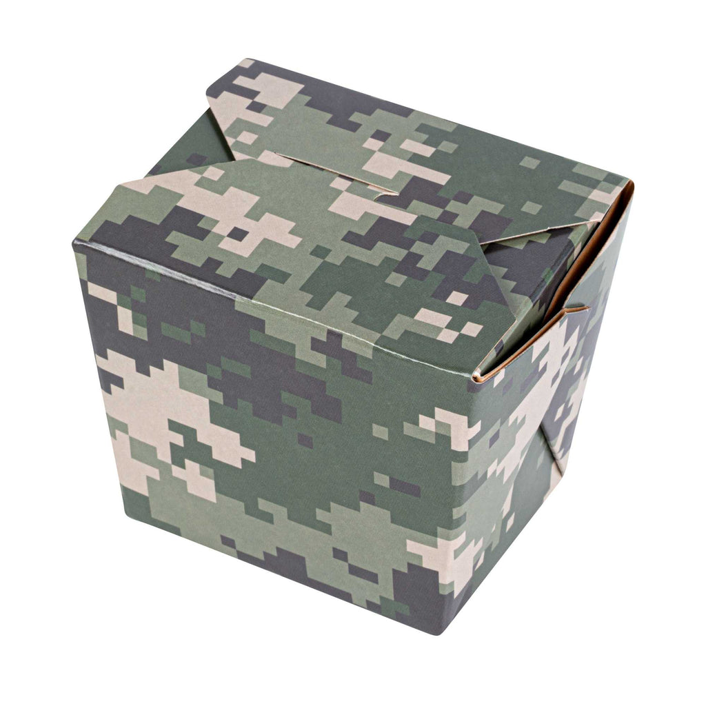 Bio Tek 8 oz Square Camouflage Paper Noodle Take Out Container - 2 3/4" x 2 1/4" x 2 1/2" - 50 count box