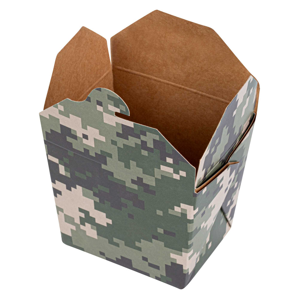 Bio Tek 8 oz Square Camouflage Paper Noodle Take Out Container - 2 3/4" x 2 1/4" x 2 1/2" - 50 count box