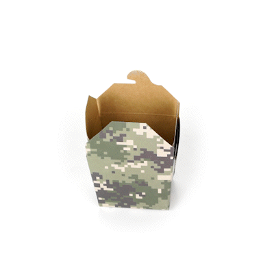 Bio Tek 8 oz Square Camouflage Paper Noodle Take Out Container - 2 3/4" x 2 1/4" x 2 1/2" - 200 count box