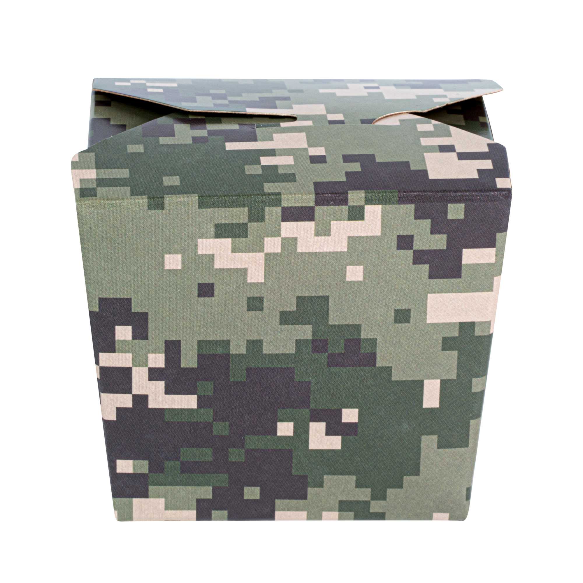 Bio Tek 8 oz Square Camouflage Paper Noodle Take Out Container - 2 3/4" x 2 1/4" x 2 1/2" - 200 count box