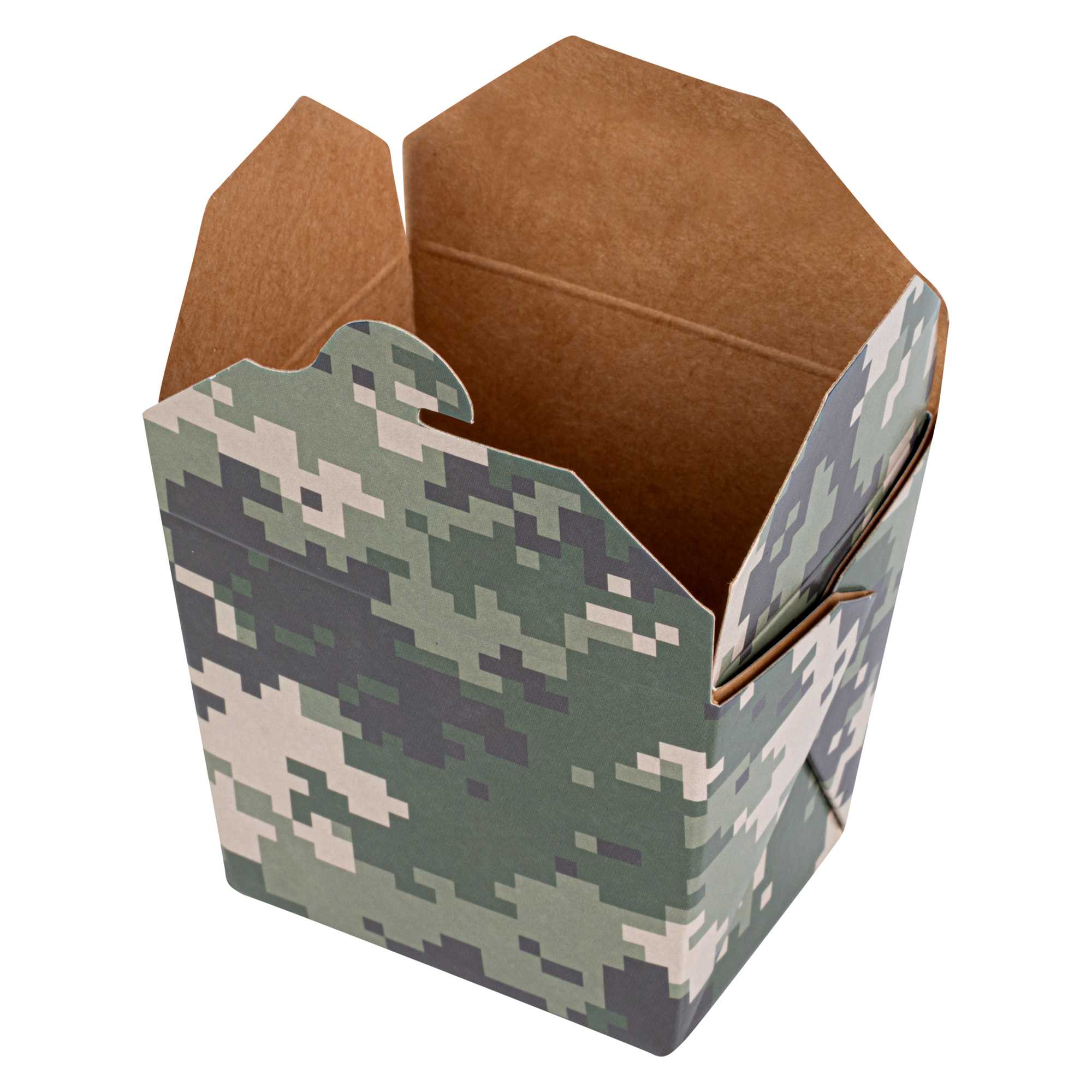 Bio Tek 8 oz Square Camouflage Paper Noodle Take Out Container - 2 3/4" x 2 1/4" x 2 1/2" - 200 count box