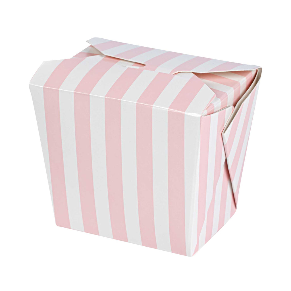 Bio Tek 8 oz Square Pink and White Stripe Paper Noodle Take Out Container - 2 3/4" x 2 1/4" x 2 1/2" - 50 count box