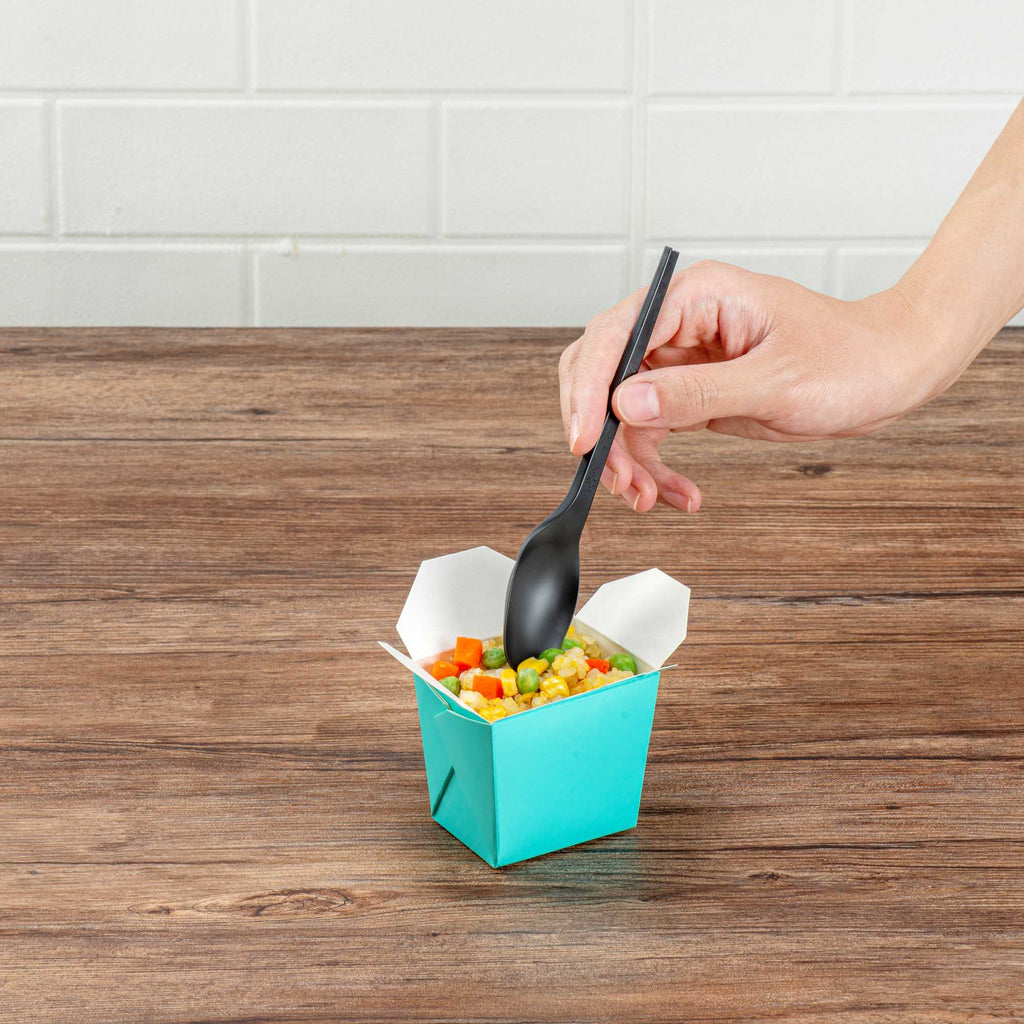 Bio Tek 8 oz Square Turquoise Paper Noodle Take Out Container - 2 3/4" x 2 1/4" x 2 1/2" - 50 count box