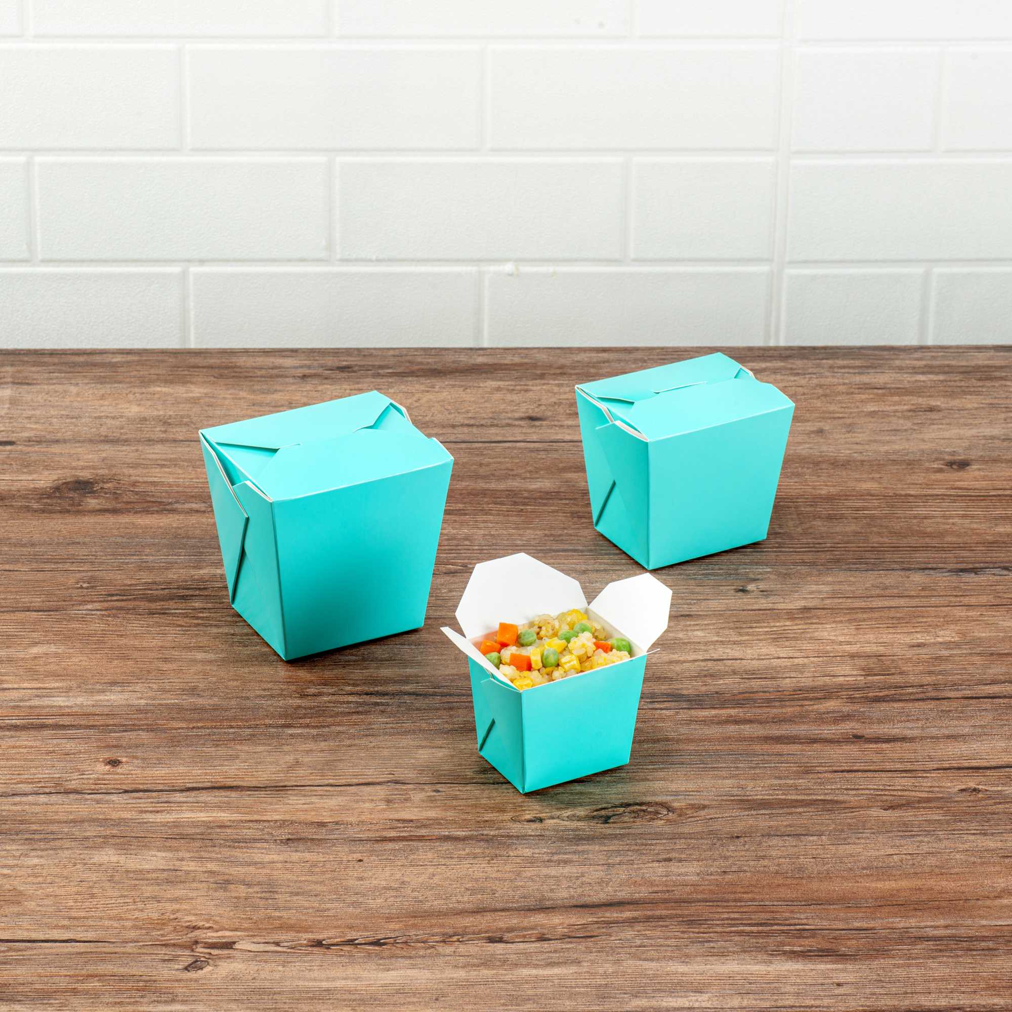 Bio Tek 8 oz Square Turquoise Paper Noodle Take Out Container - 2 3/4" x 2 1/4" x 2 1/2" - 50 count box