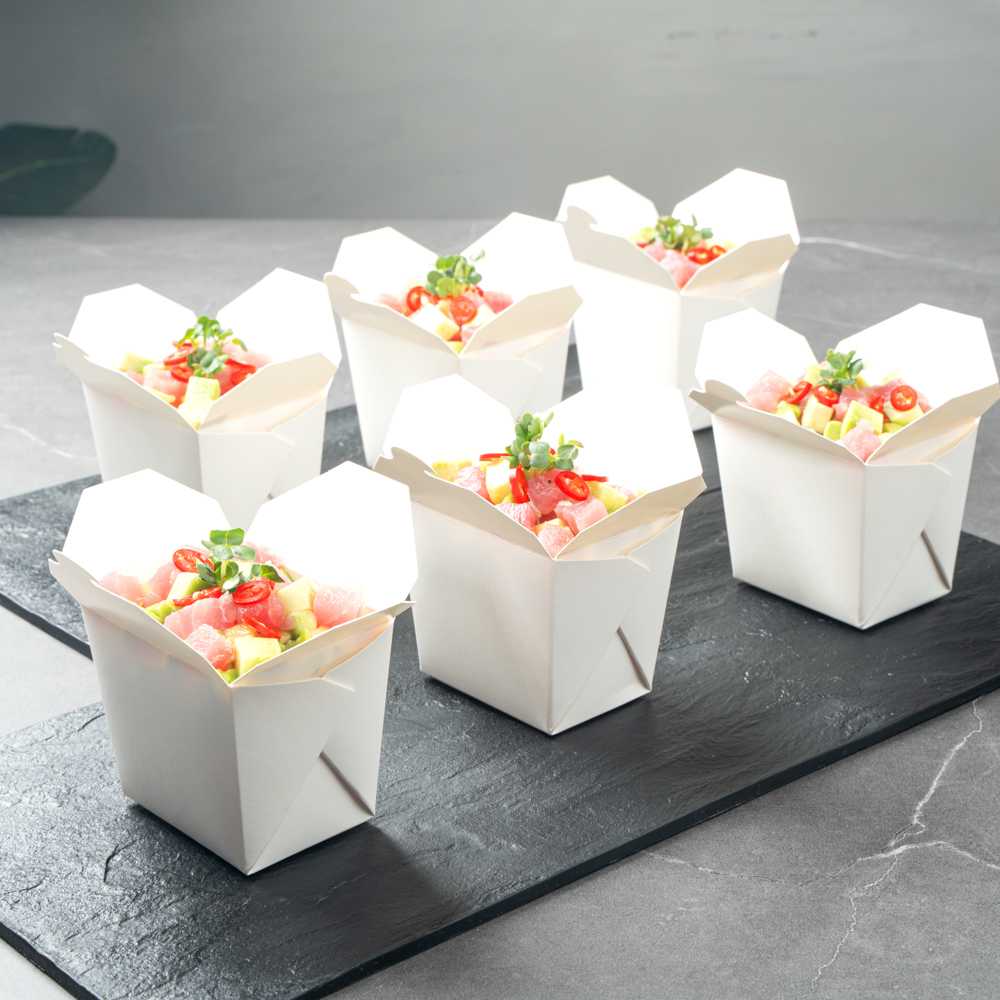 Bio Tek 8 oz Square White Paper Noodle Take Out Container - 2 3/4" x 2 1/4" x 2 1/2" - 200 count box