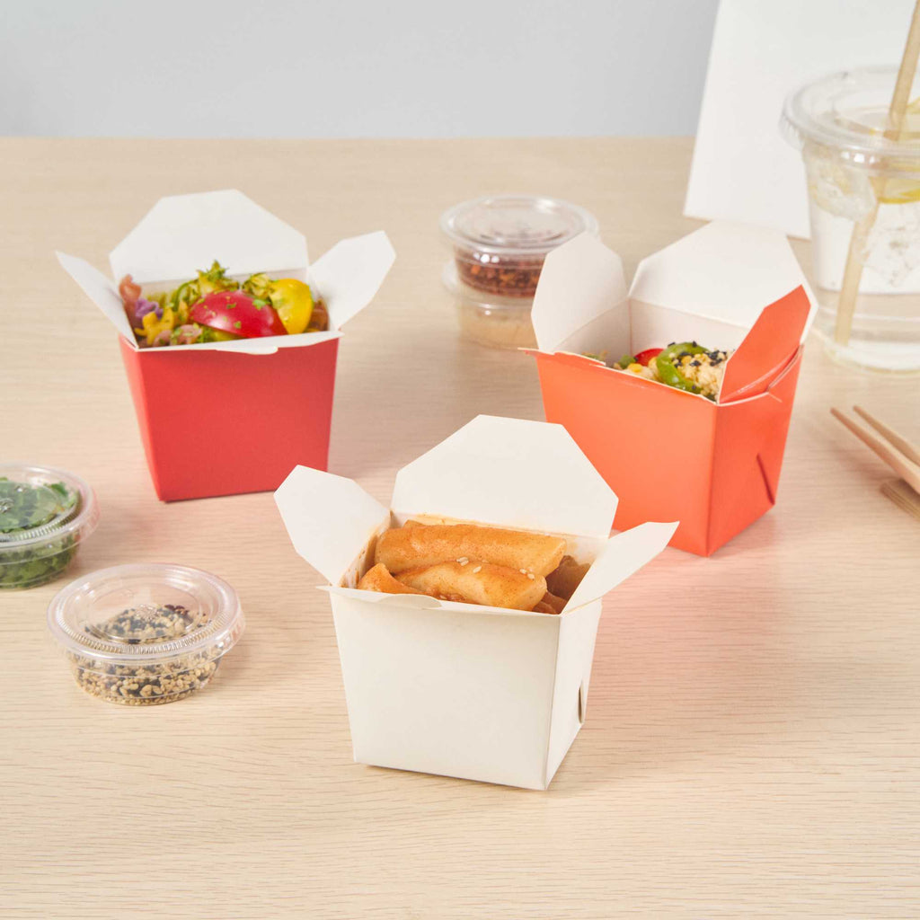 Bio Tek 8 oz Square White Paper Noodle Take Out Container - 2 3/4" x 2 1/4" x 2 1/2" - 50 count box