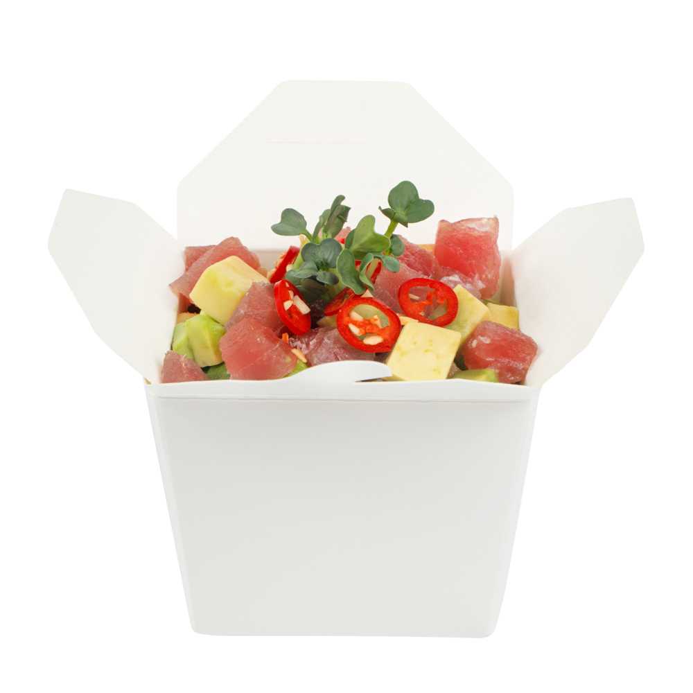 Bio Tek 8 oz Square White Paper Noodle Take Out Container - 2 3/4" x 2 1/4" x 2 1/2" - 200 count box