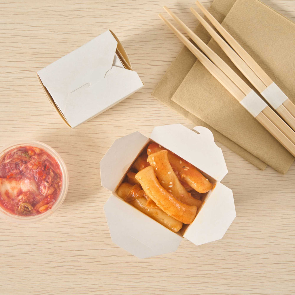 Bio Tek 8 oz Square White Paper Noodle Take Out Container - 2 3/4" x 2 1/4" x 2 1/2" - 200 count box