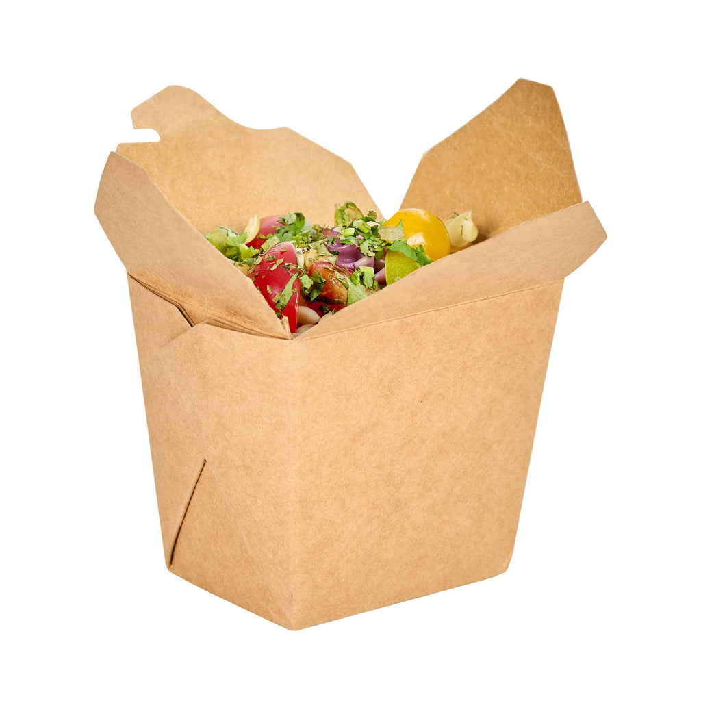Bio Tek 16 oz Square Kraft Paper Noodle Take Out Container - 3 1/2" x 3" x 3 1/4" - 25 count box