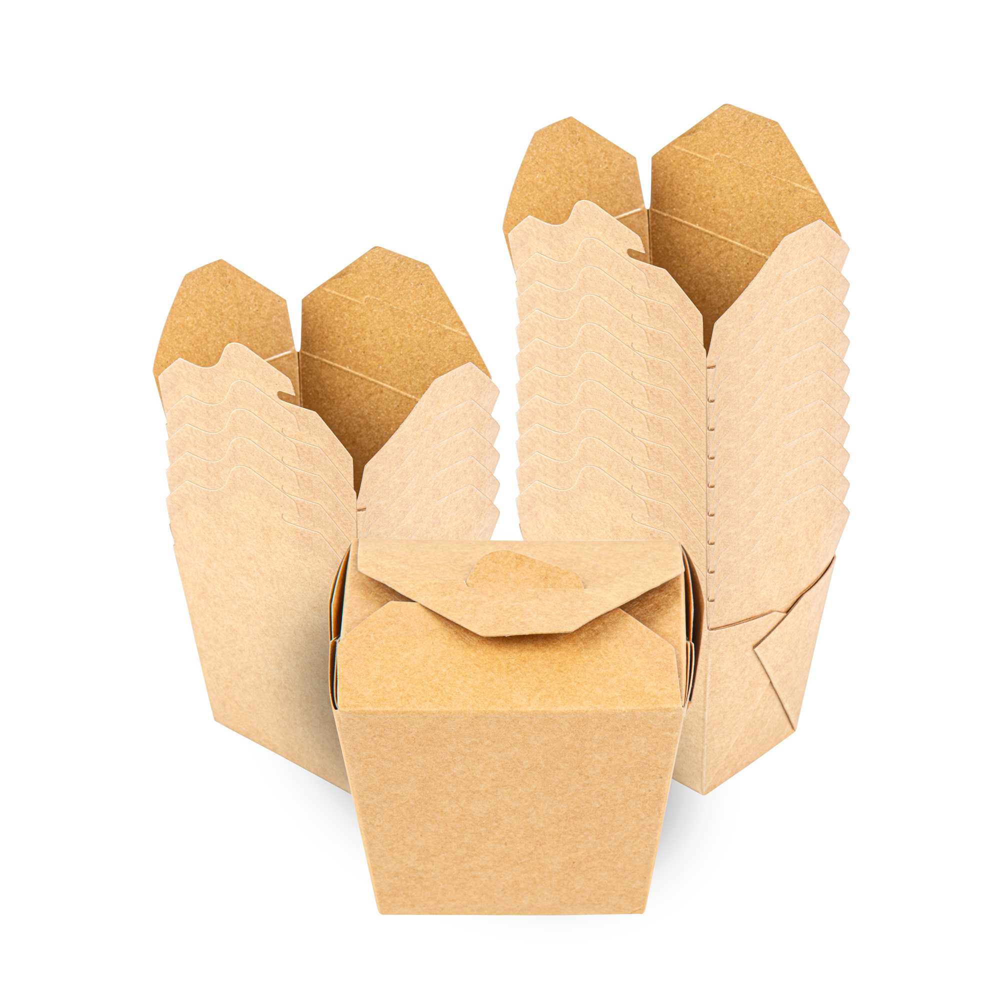 Bio Tek 16 oz Square Kraft Paper Noodle Take Out Container - 3 1/2" x 3" x 3 1/4" - 25 count box