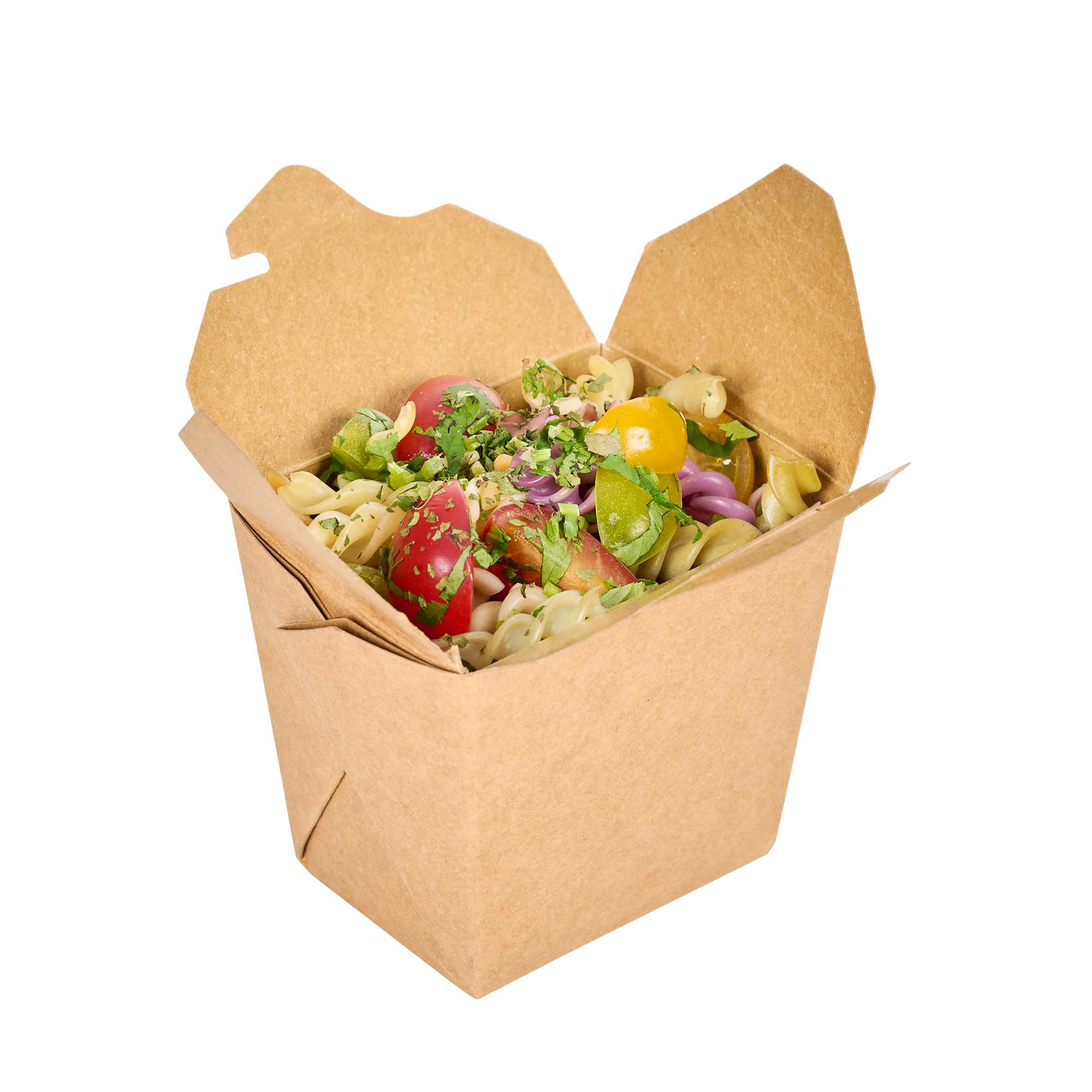 Bio Tek 16 oz Square Kraft Paper Noodle Take Out Container - 3 1/2" x 3" x 3 1/4" - 200 count box