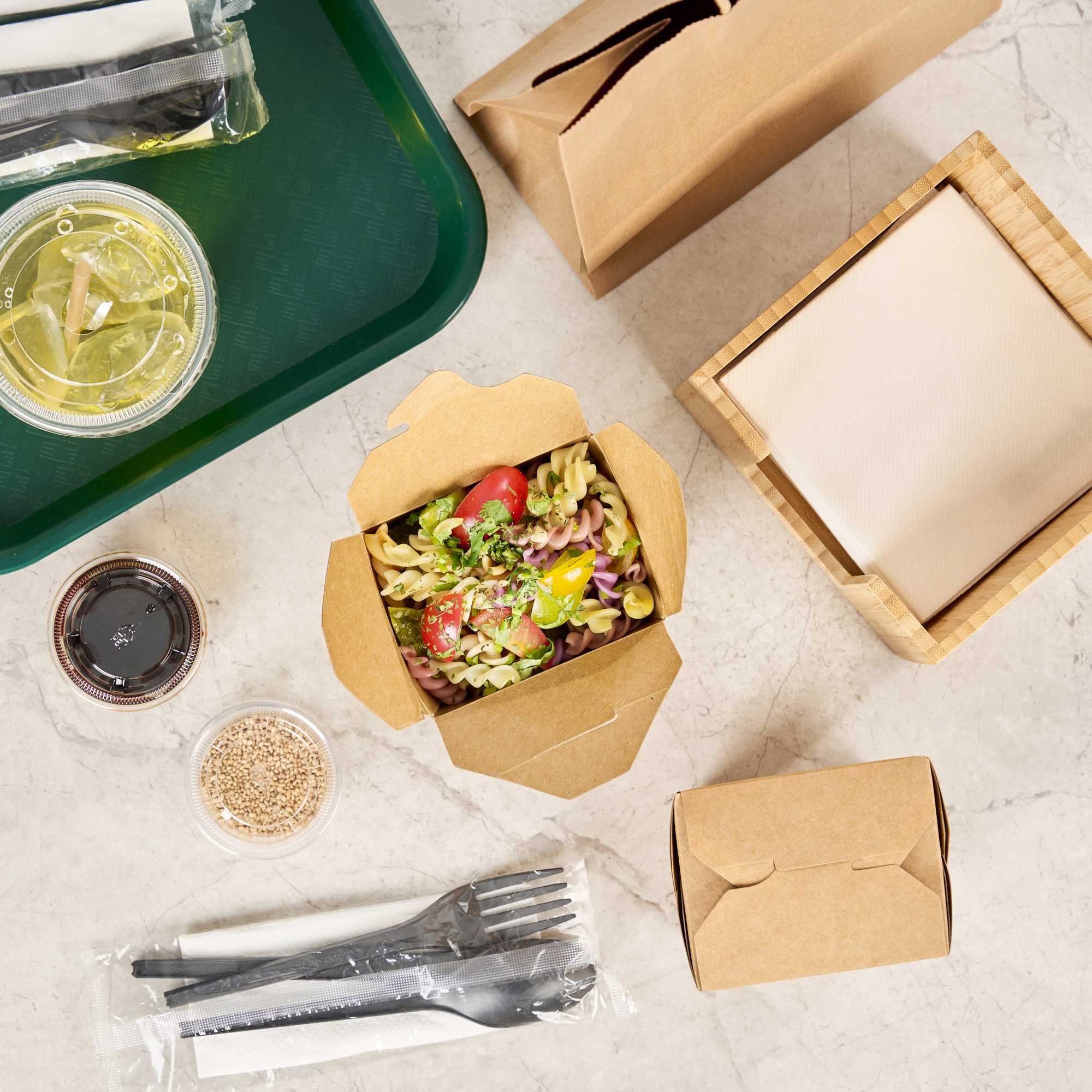 Bio Tek 16 oz Square Kraft Paper Noodle Take Out Container - 3 1/2" x 3" x 3 1/4" - 200 count box