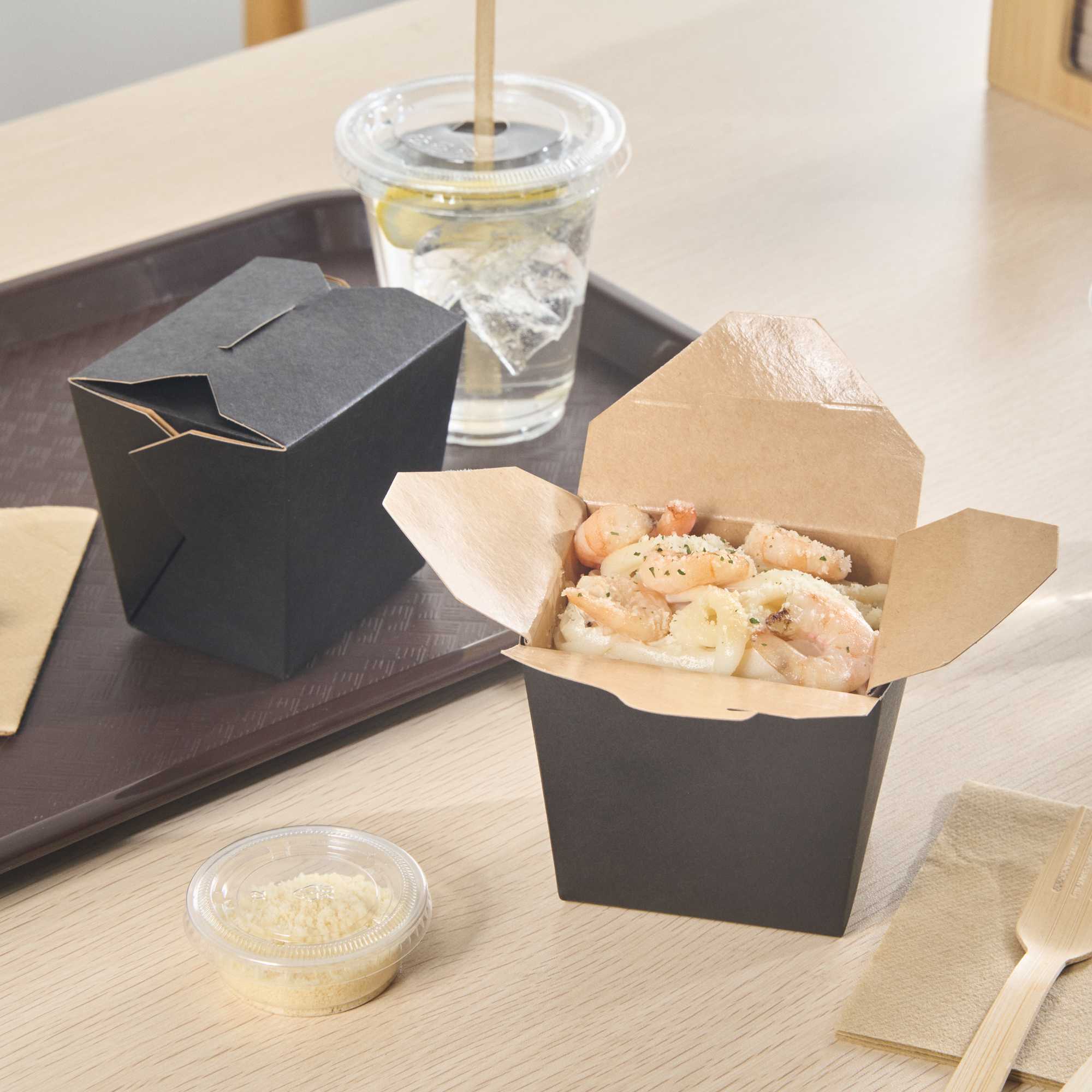 Bio Tek 16 oz Square Black Paper Noodle Take Out Container - 3 1/2" x 3" x 3 1/4" - 25 count box