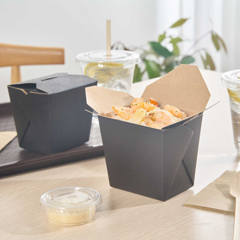 Bio Tek 16 oz Square Black Paper Noodle Take Out Container - 3 1/2" x 3" x 3 1/4" - 25 count box
