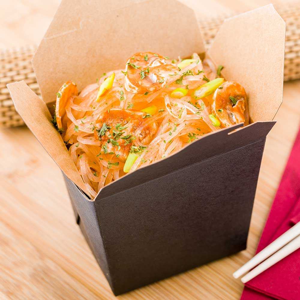 Bio Tek 16 oz Square Black Paper Noodle Take Out Container - 3 1/2" x 3" x 3 1/4" - 200 count box