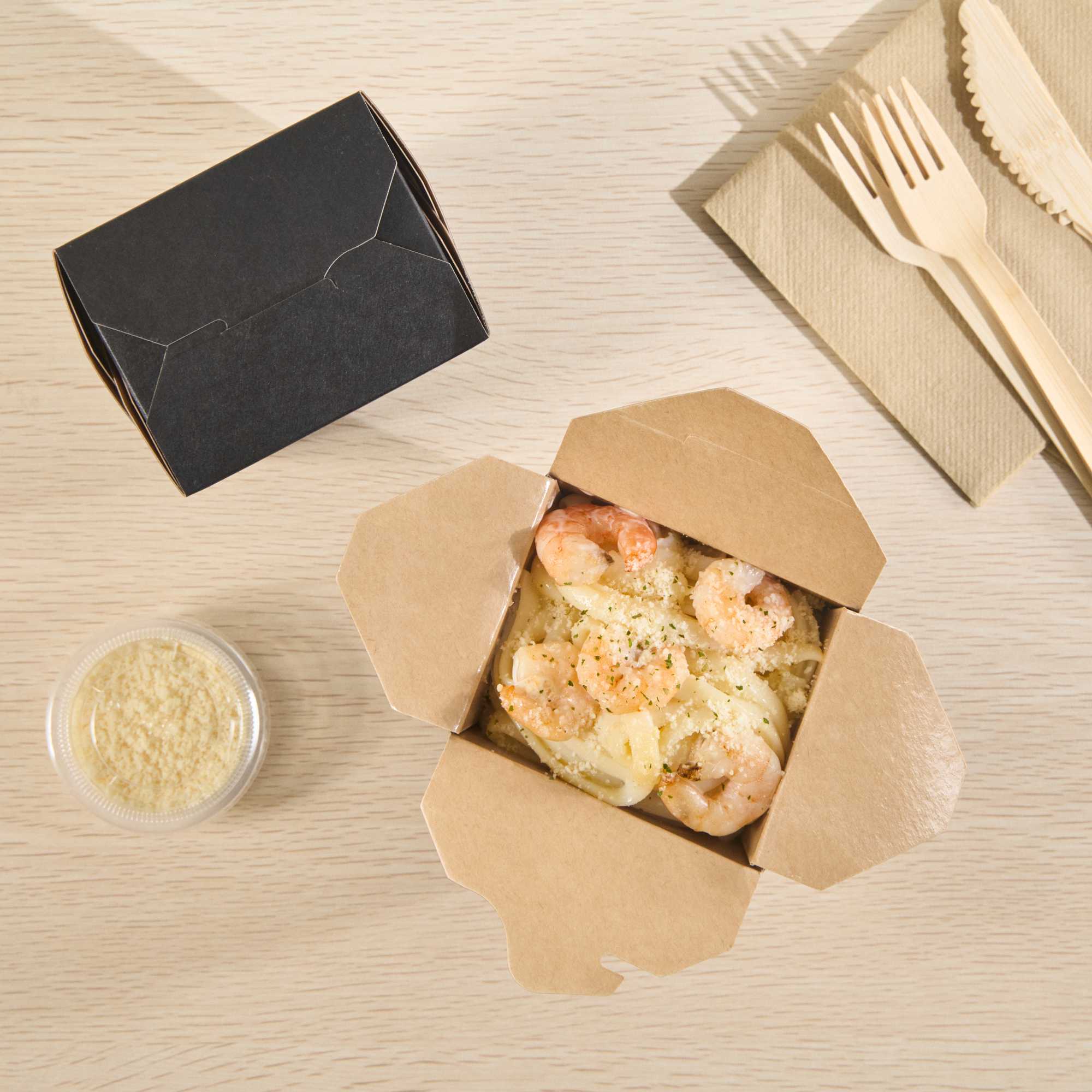 Bio Tek 16 oz Square Black Paper Noodle Take Out Container - 3 1/2" x 3" x 3 1/4" - 200 count box