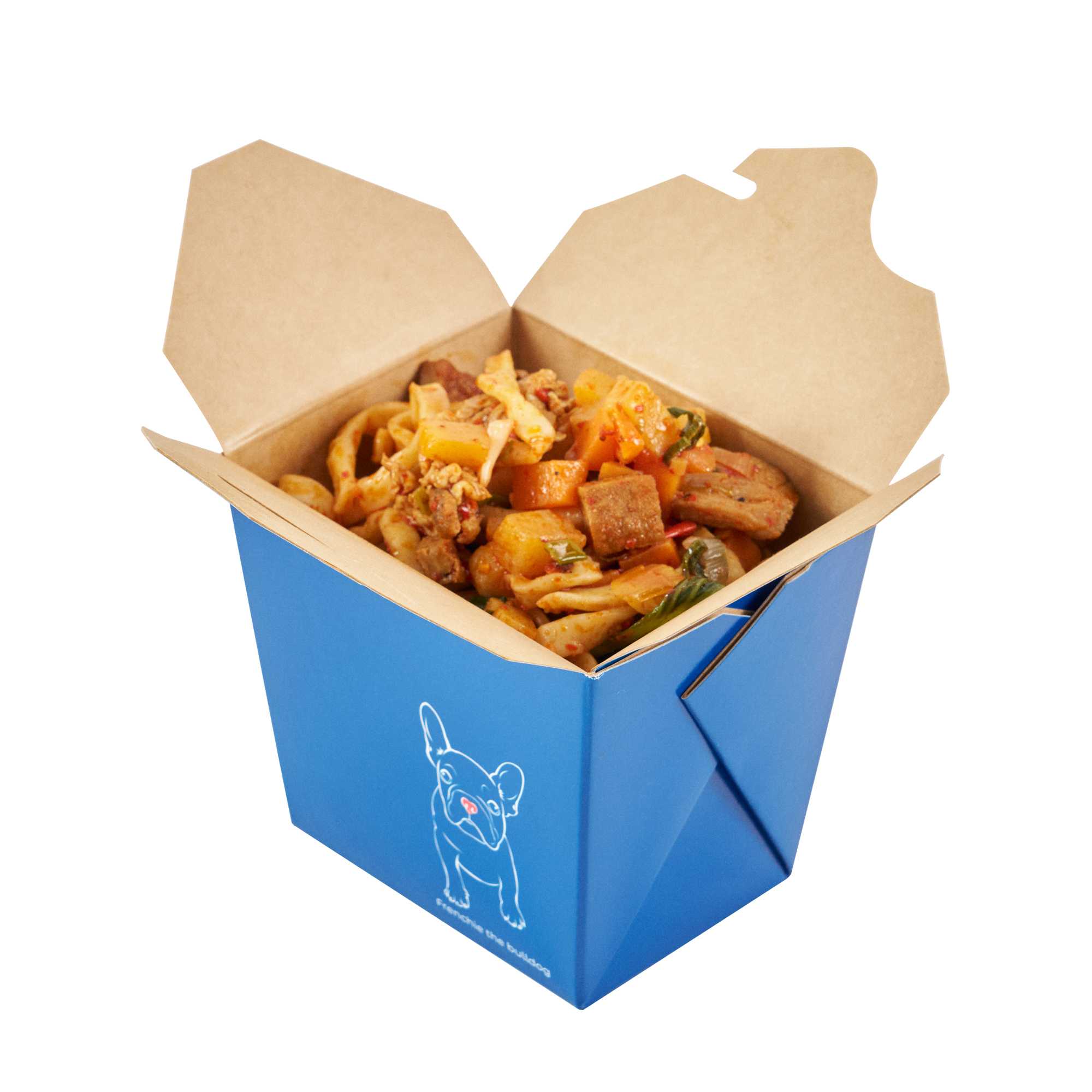 Bio Tek 16 oz Square Frenchie Paper Noodle Take Out Container - 3 1/2" x 3" x 3 1/4" - 50 count box