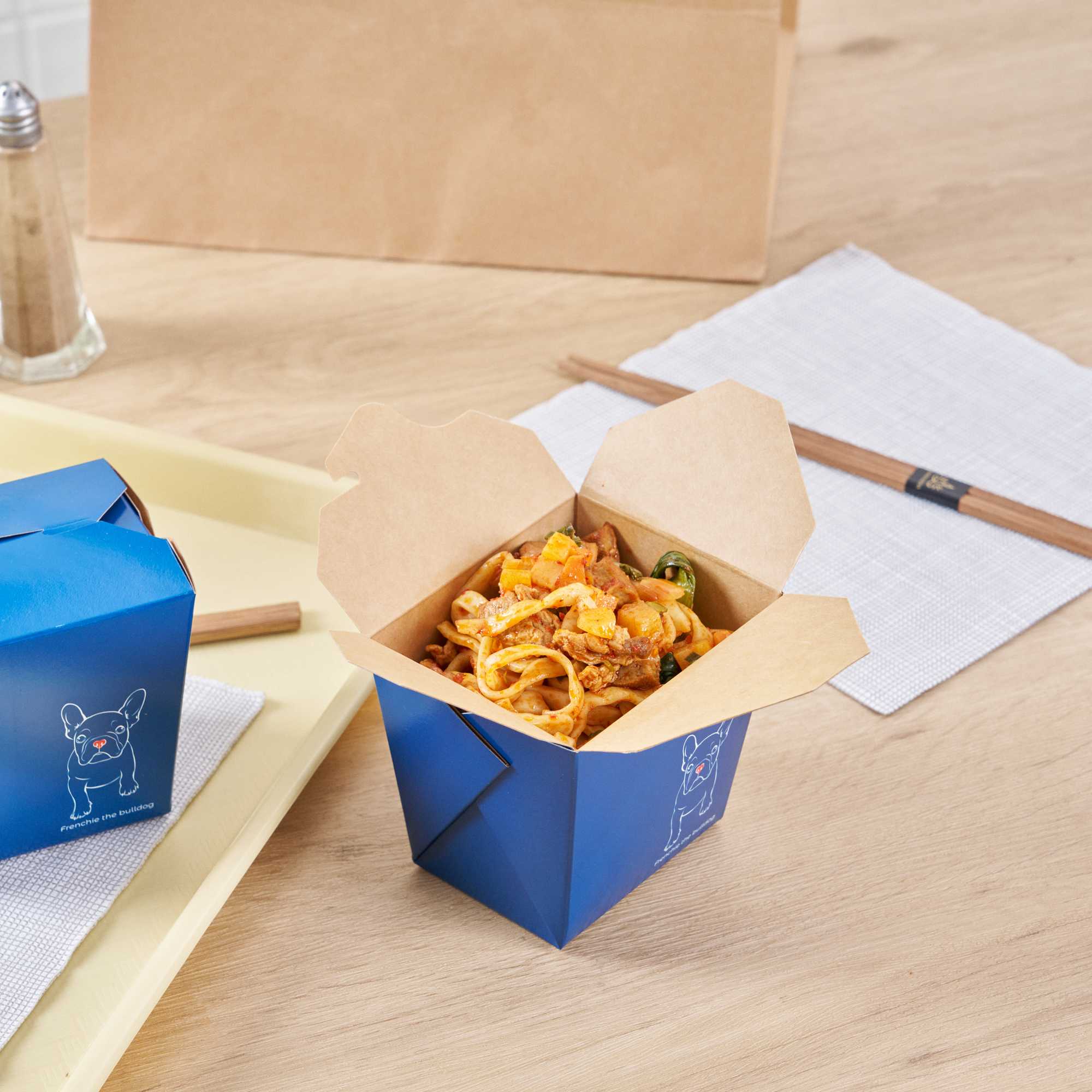 Bio Tek 16 oz Square Frenchie Paper Noodle Take Out Container - 3 1/2" x 3" x 3 1/4" - 50 count box