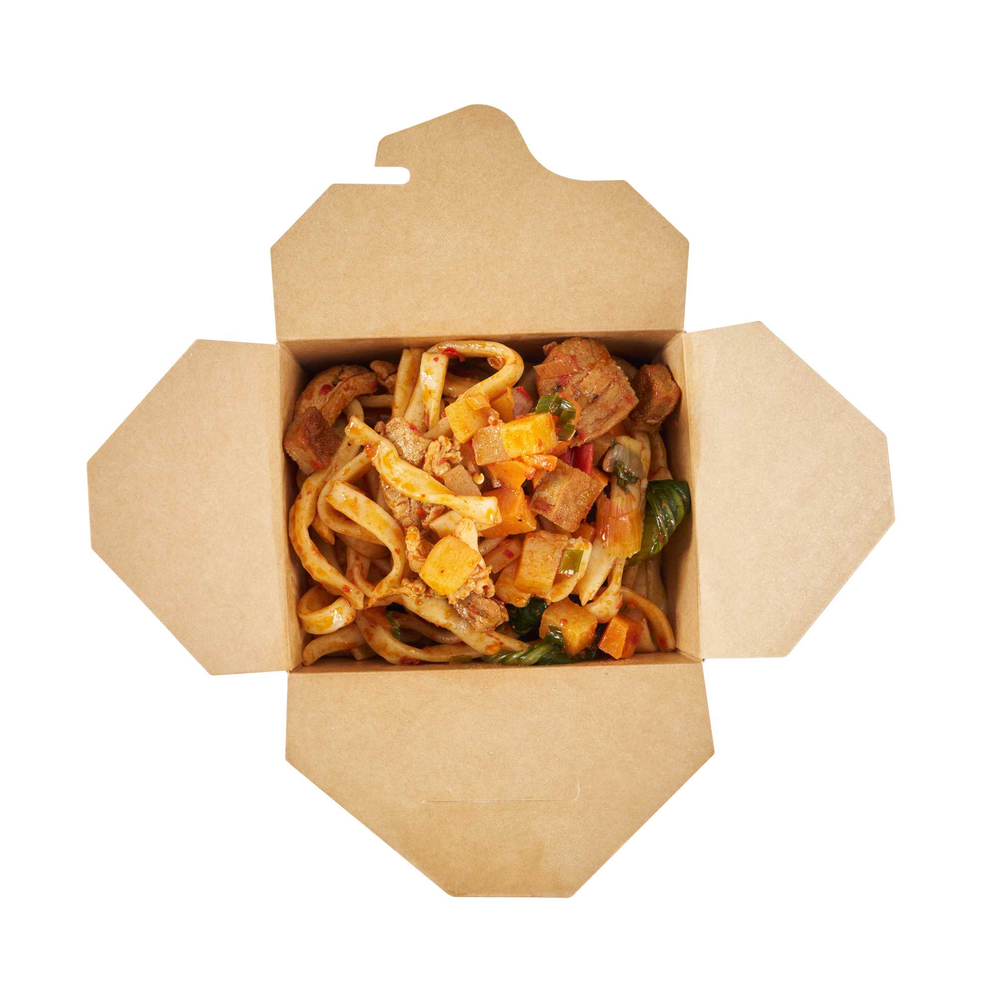 Bio Tek 16 oz Square Frenchie Paper Noodle Take Out Container - 3 1/2" x 3" x 3 1/4" - 200 count box