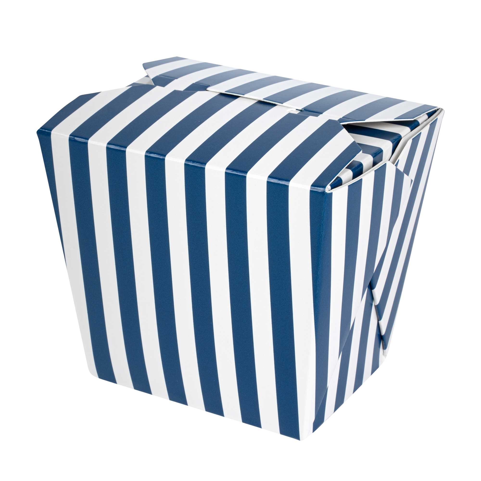 Bio Tek 16 oz Square Blue and White Stripe Paper Noodle Take Out Container - 3 1/2" x 3" x 3 1/4" - 50 count box
