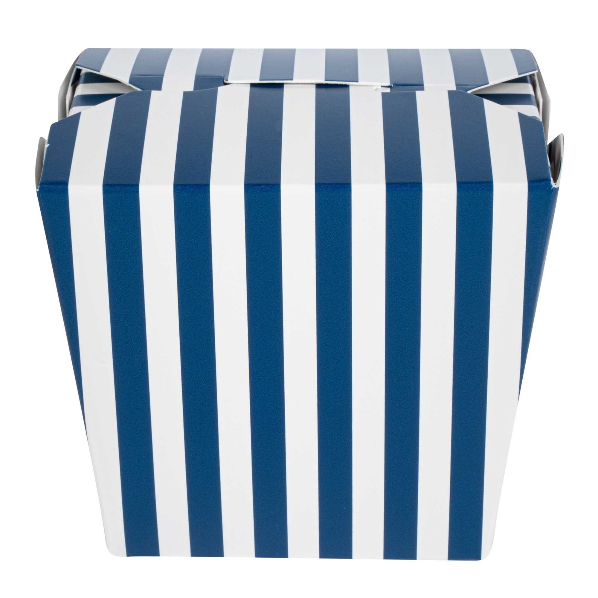Bio Tek 16 oz Square Blue and White Stripe Paper Noodle Take Out Container - 3 1/2" x 3" x 3 1/4" - 50 count box