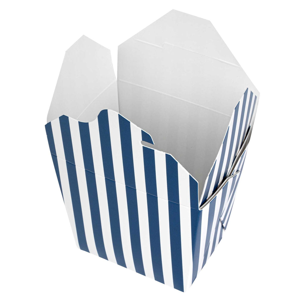 Bio Tek 16 oz Square Blue and White Stripe Paper Noodle Take Out Container - 3 1/2" x 3" x 3 1/4" - 50 count box