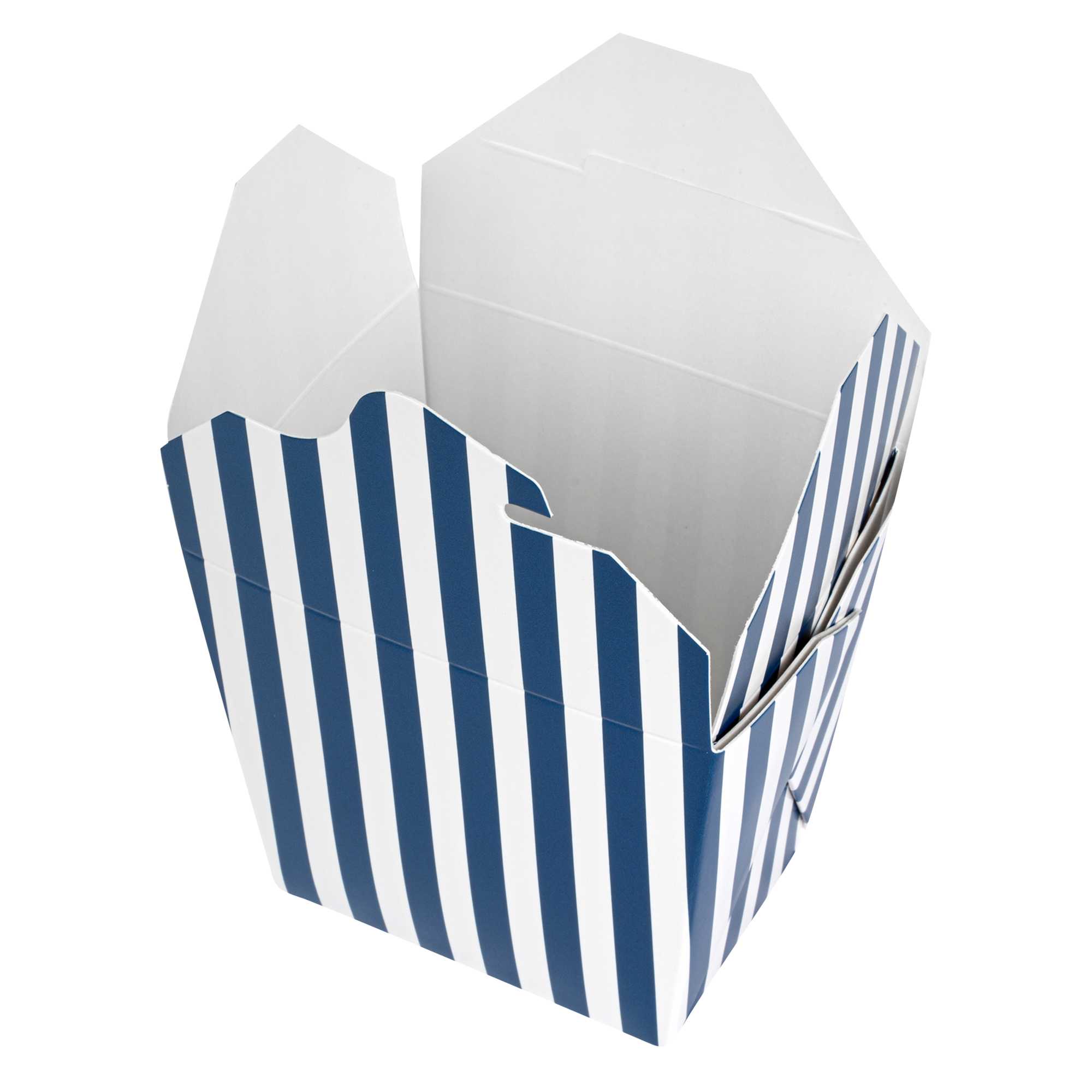 Bio Tek 16 oz Square Blue and White Stripe Paper Noodle Take Out Container - 3 1/2" x 3" x 3 1/4" - 50 count box
