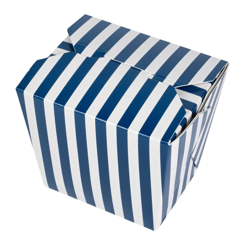 Bio Tek 16 oz Square Blue and White Stripe Paper Noodle Take Out Container - 3 1/2" x 3" x 3 1/4" - 200 count box