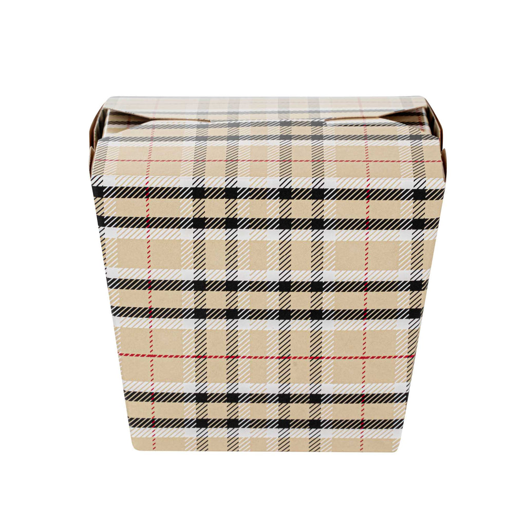 Bio Tek 16 oz Square Plaid Paper Noodle Take Out Container - 3 1/2" x 3" x 3 1/4" - 50 count box